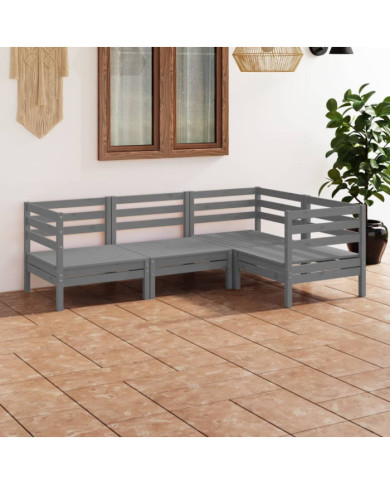Salon de jardin 4 pcs Bois de pin massif Gris | Mobilier & Déco