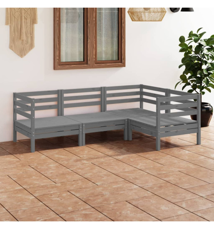 Salon de jardin 4 pcs Bois de pin massif Gris | Mobilier & Déco
