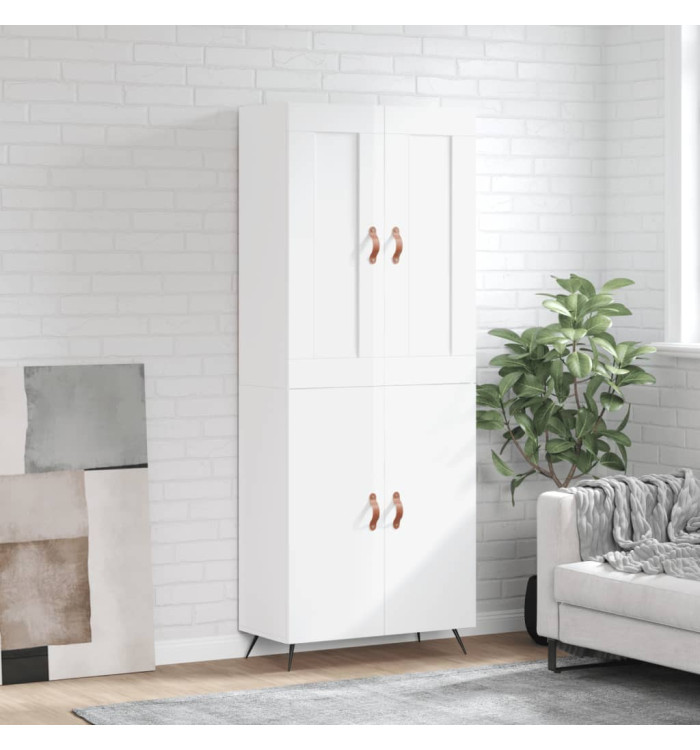 Buffet haut Blanc brillant 69,5x34x180 cm Bois d'ingénierie | Mobilier & Déco