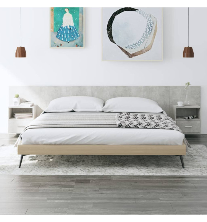 Tête de lit avec armoires Gris béton Bois d'ingénierie | Mobilier & Déco