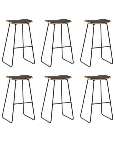 Tabourets de bar lot de 6 noir similicuir | Mobilier & Déco