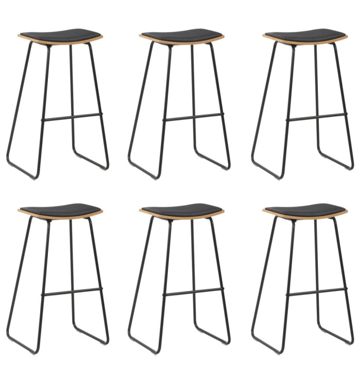Tabourets de bar lot de 6 noir similicuir | Mobilier & Déco