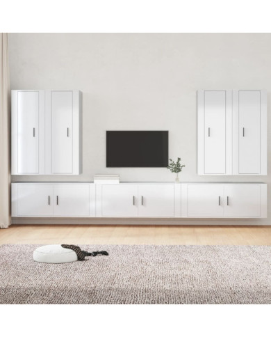 Ensemble de meubles TV 7 pcs Blanc brillant Bois d'ingénierie | Mobilier & Déco