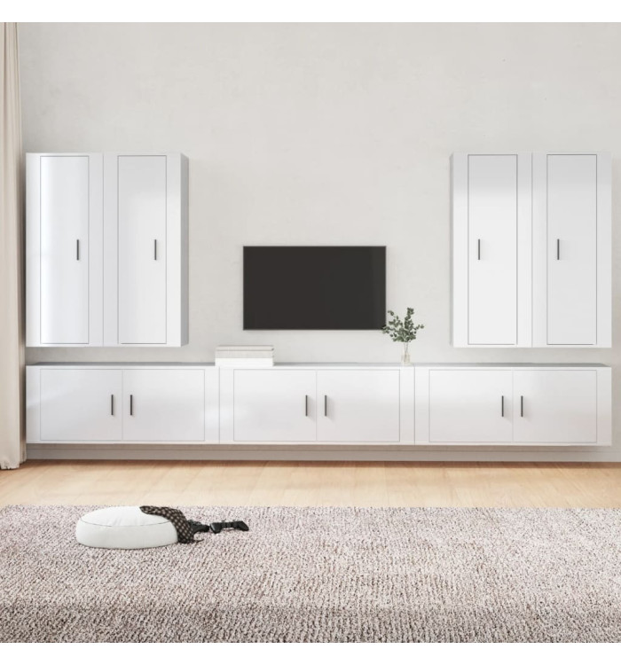 Ensemble de meubles TV 7 pcs Blanc brillant Bois d'ingénierie | Mobilier & Déco