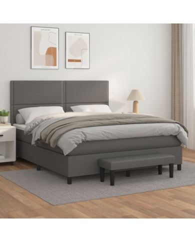 Sommier à lattes de lit avec matelas Gris 160x200 cm Similicuir | Mobilier & Déco