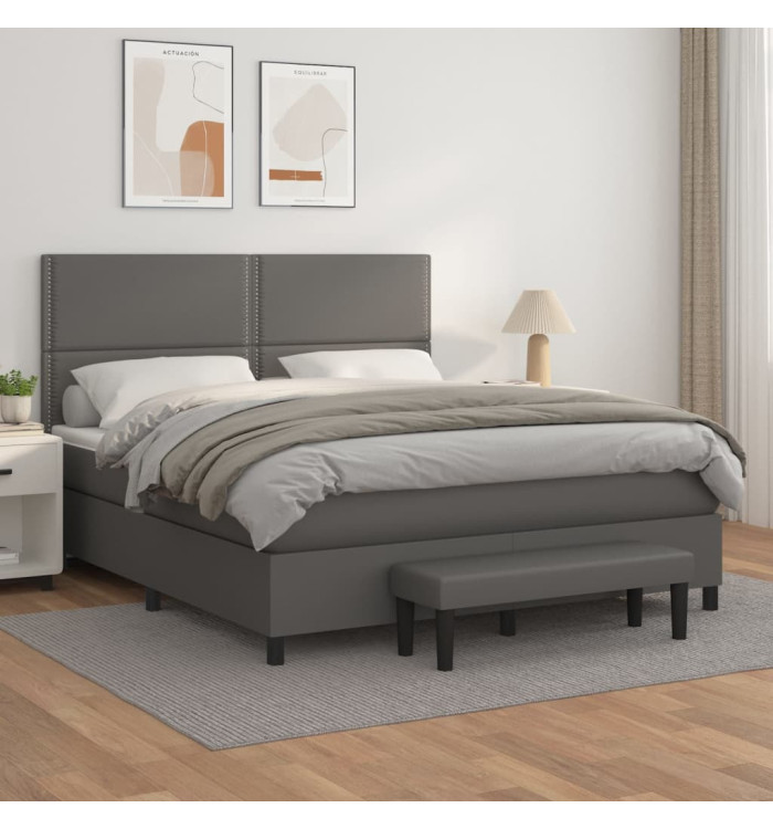 Sommier à lattes de lit avec matelas Gris 160x200 cm Similicuir | Mobilier & Déco