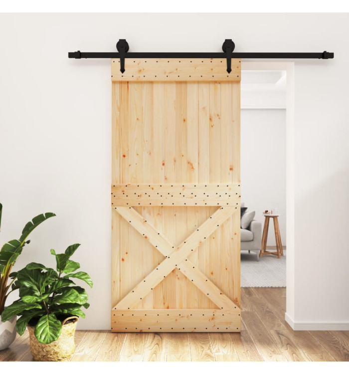 Porte coulissante et kit de quincaillerie 100x210 cm pin massif | Mobilier & Déco