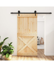 Porte coulissante et kit de quincaillerie 100x210 cm pin massif | Mobilier & Déco