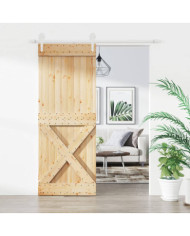 Porte coulissante et kit de quincaillerie 80x210 cm pin massif | Mobilier & Déco