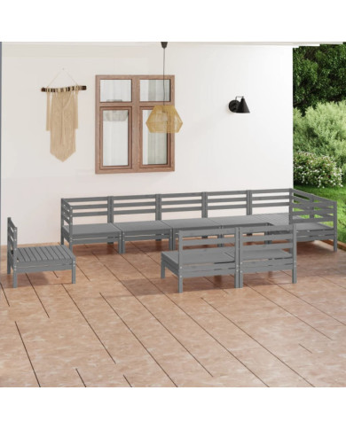 Salon de jardin 9 pcs Bois de pin massif Gris | Mobilier & Déco