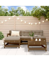 Salon de jardin 5 pcs avec coussins marron miel bois massif | Mobilier & Déco