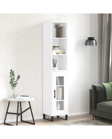 Buffet haut Blanc brillant 34,5x34x180 cm Bois d'ingénierie | Mobilier & Déco