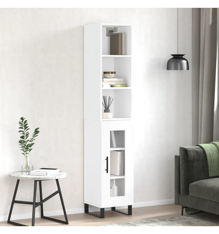 Buffet haut Blanc brillant 34,5x34x180 cm Bois d'ingénierie | Mobilier & Déco