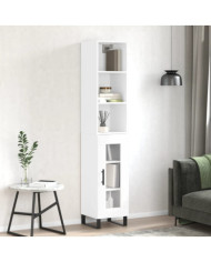 Buffet haut Blanc brillant 34,5x34x180 cm Bois d'ingénierie | Mobilier & Déco