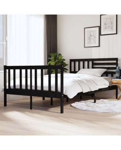 Cadre de lit sans matelas noir bois massif | Mobilier & Déco