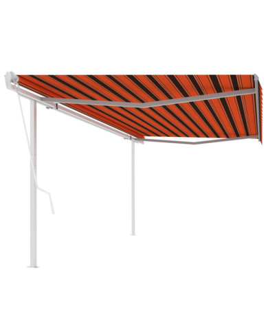 Auvent rétractable automatique et poteaux 5x3m Orange et marron | Mobilier & Déco