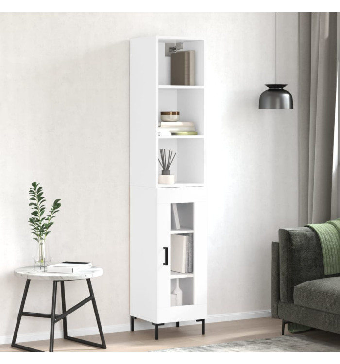 Buffet haut Blanc brillant 34,5x34x180 cm Bois d'ingénierie | Mobilier & Déco