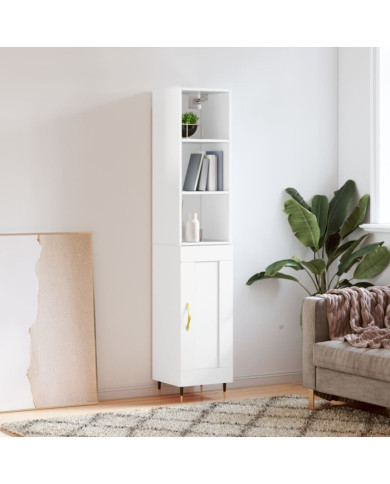 Buffet haut Blanc brillant 34,5x34x180 cm Bois d'ingénierie | Mobilier & Déco