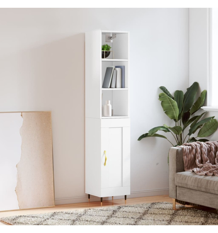 Buffet haut Blanc brillant 34,5x34x180 cm Bois d'ingénierie | Mobilier & Déco