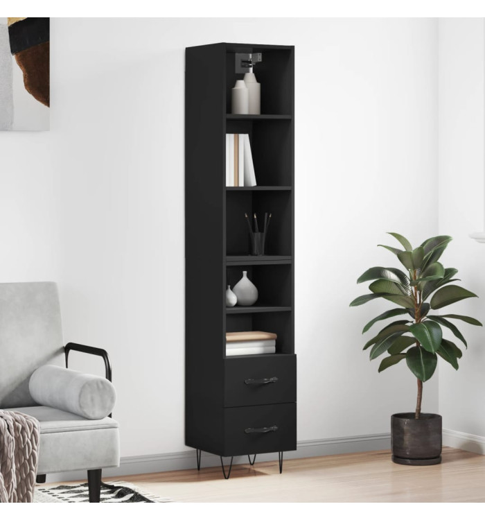 Buffet haut Noir 34,5x34x180 cm Bois d'ingénierie | Mobilier & Déco