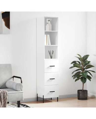 Buffet haut Blanc brillant 34,5x34x180 cm Bois d'ingénierie | Mobilier & Déco