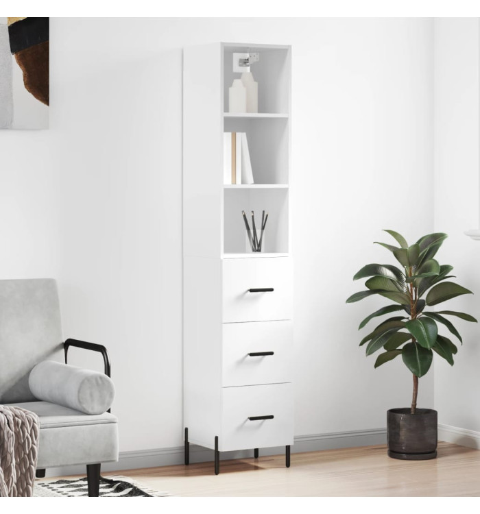 Buffet haut Blanc brillant 34,5x34x180 cm Bois d'ingénierie | Mobilier & Déco