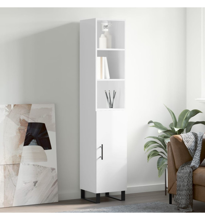 Buffet haut Blanc brillant 34,5x34x180 cm Bois d'ingénierie | Mobilier & Déco