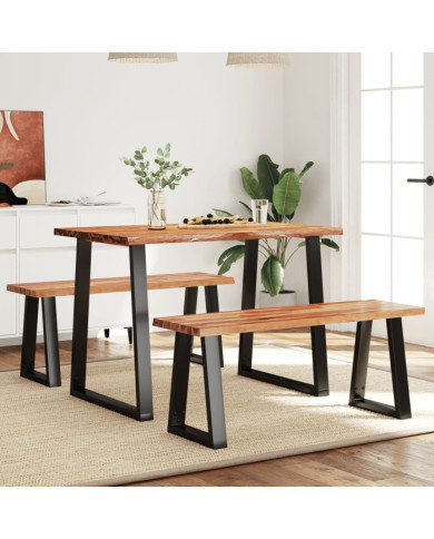 Ensemble à manger 3 pcs avec bord vivant bois massif d'acacia | Mobilier & Déco