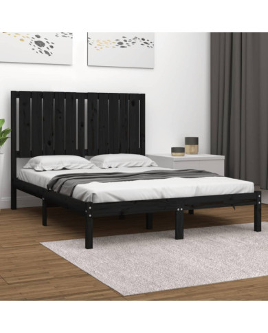 Cadre de lit sans matelas noir 120x190 cm bois massif | Mobilier & Déco