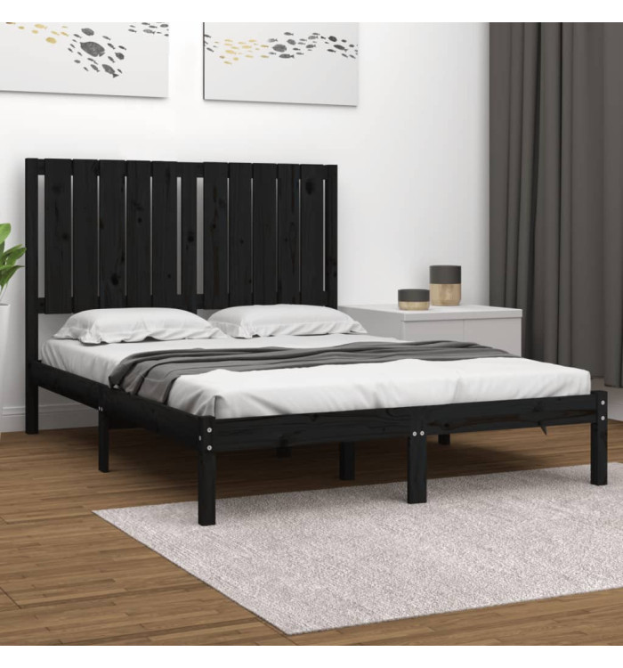 Cadre de lit sans matelas noir 120x190 cm bois massif | Mobilier & Déco