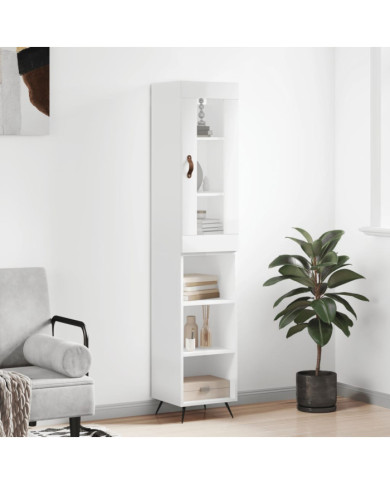 Buffet haut Blanc brillant 34,5x34x180 cm Bois d'ingénierie | Mobilier & Déco
