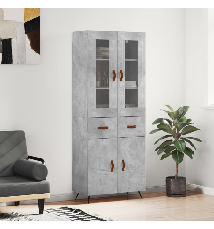 Buffet haut Gris béton 69,5x34x180 cm Bois d'ingénierie | Mobilier & Déco