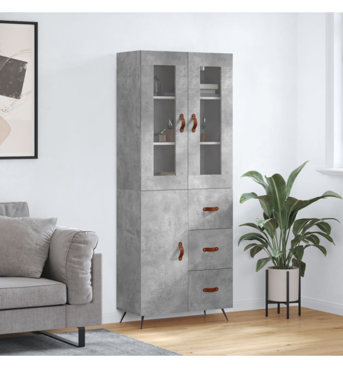 Buffet haut Gris béton 69,5x34x180 cm Bois d'ingénierie | Mobilier & Déco