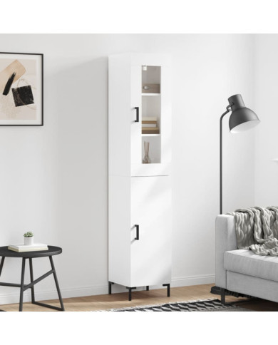 Buffet haut Blanc brillant 34,5x34x180 cm Bois d'ingénierie | Mobilier & Déco