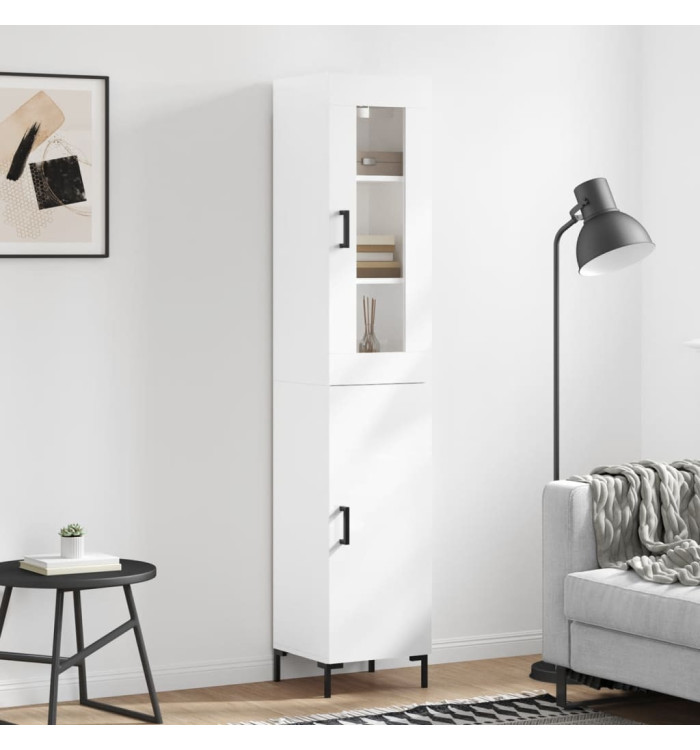 Buffet haut Blanc brillant 34,5x34x180 cm Bois d'ingénierie | Mobilier & Déco