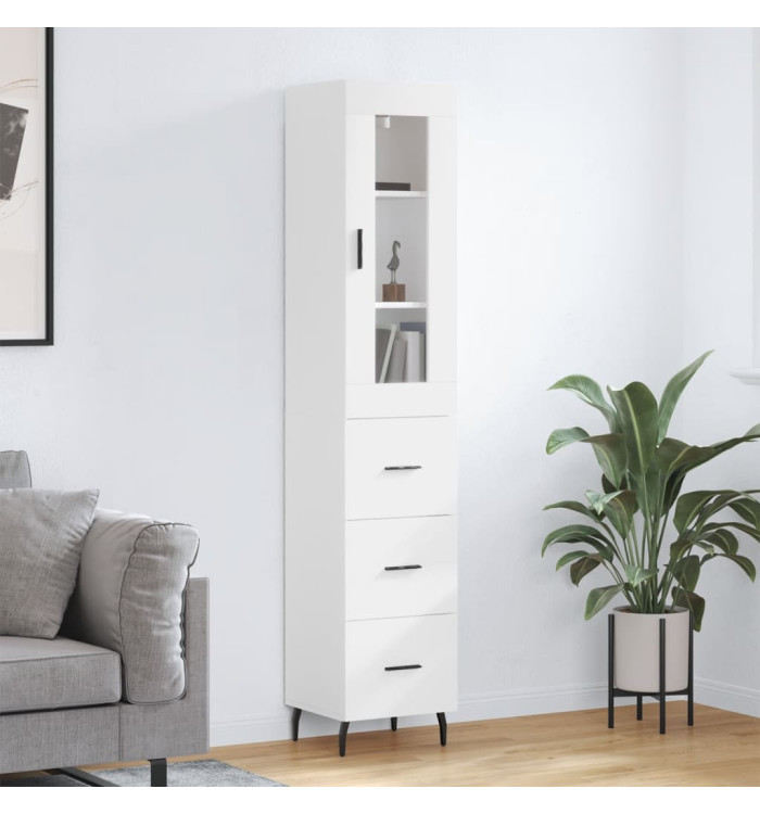 Buffet haut Blanc 34,5x34x180 cm Bois d'ingénierie | Mobilier & Déco