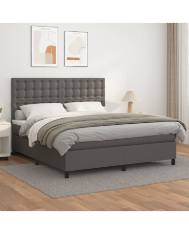 Sommier à lattes de lit avec matelas Gris 160x200 cm Similicuir | Mobilier & Déco