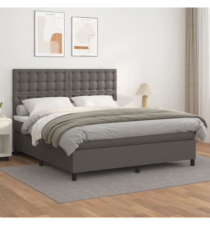 Sommier à lattes de lit avec matelas Gris 160x200 cm Similicuir | Mobilier & Déco