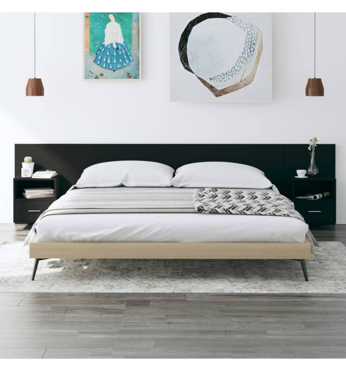 Tête de lit avec armoires Noir Bois d’ingénierie | Mobilier & Déco