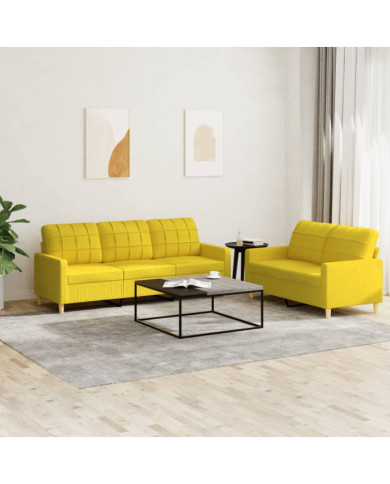 Ensemble de canapés 2 pcs avec coussins Jaune clair Tissu | Mobilier & Déco