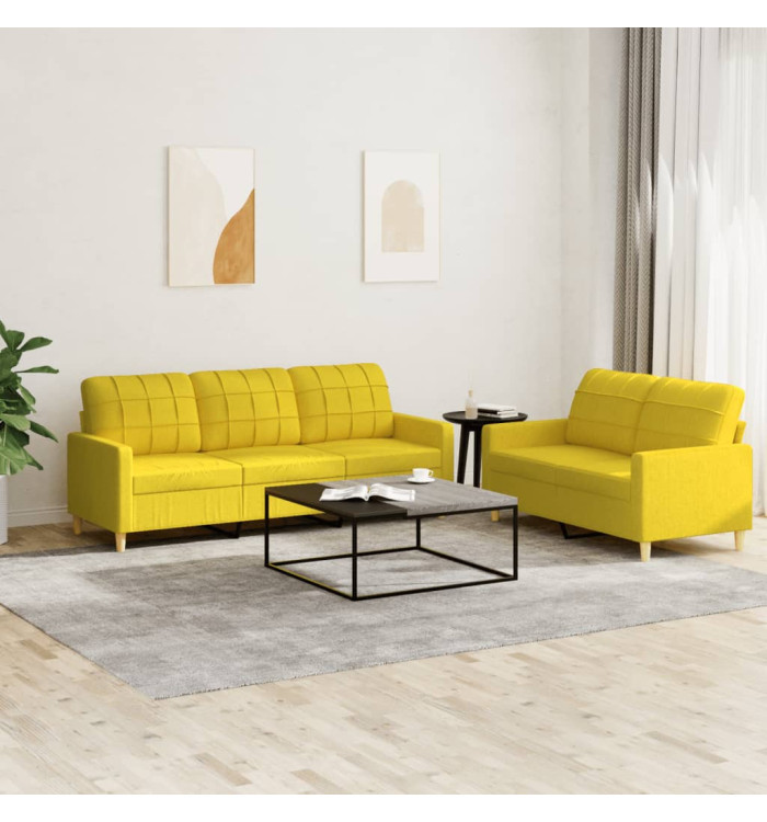 Ensemble de canapés 2 pcs avec coussins Jaune clair Tissu | Mobilier & Déco