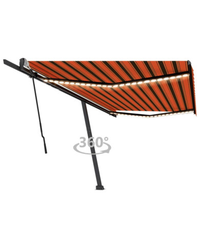 Auvent manuel rétractable avec LED 500x300 cm Orange et marron | Mobilier & Déco