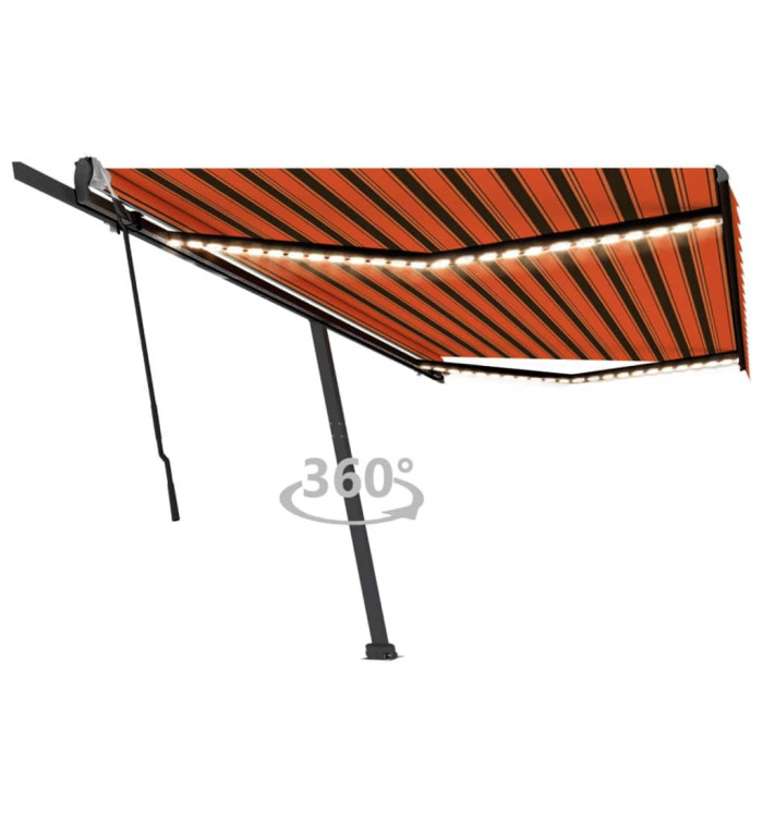 Auvent manuel rétractable avec LED 500x300 cm Orange et marron | Mobilier & Déco