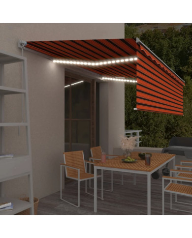 Auvent manuel rétractable avec store et LED 5x3 m Orange marron | Mobilier & Déco