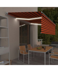 Auvent manuel rétractable avec store et LED 5x3 m Orange marron | Mobilier & Déco