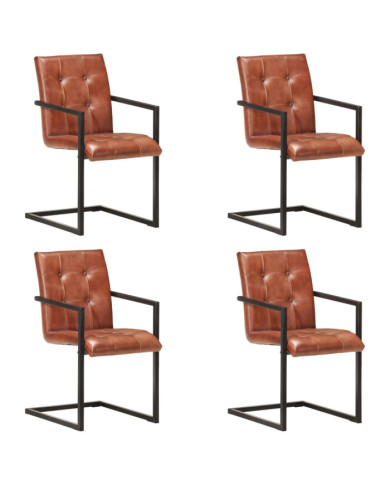 Chaises à manger cantilever lot de 4 marron cuir véritable | Mobilier & Déco