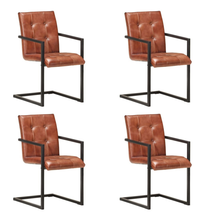 Chaises à manger cantilever lot de 4 marron cuir véritable | Mobilier & Déco