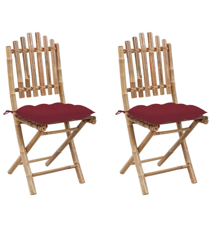 Chaises pliables de jardin lot de 2 avec coussins Bambou | Mobilier & Déco