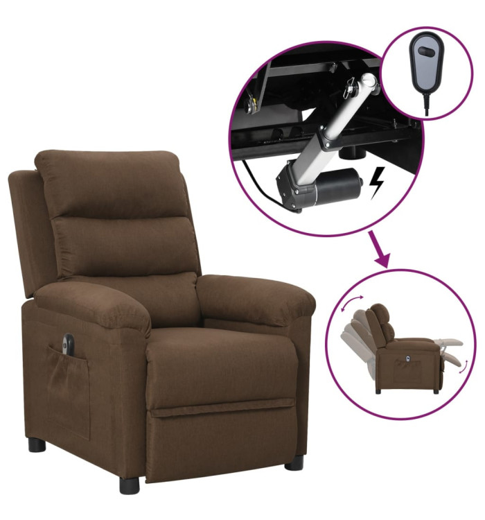 Fauteuil inclinable électrique Marron Tissu | Mobilier & Déco
