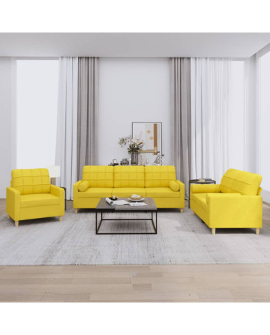 Ensemble de canapés 3 pcs avec coussins jaune clair tissu | Mobilier & Déco